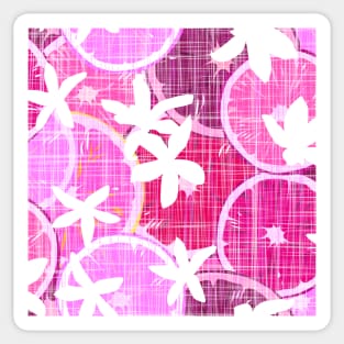 Oranges and flowers on a pink linen structure Sticker